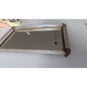 Murano Italian Twisted Rope Antiqued Mirror Glass Vanity Tray